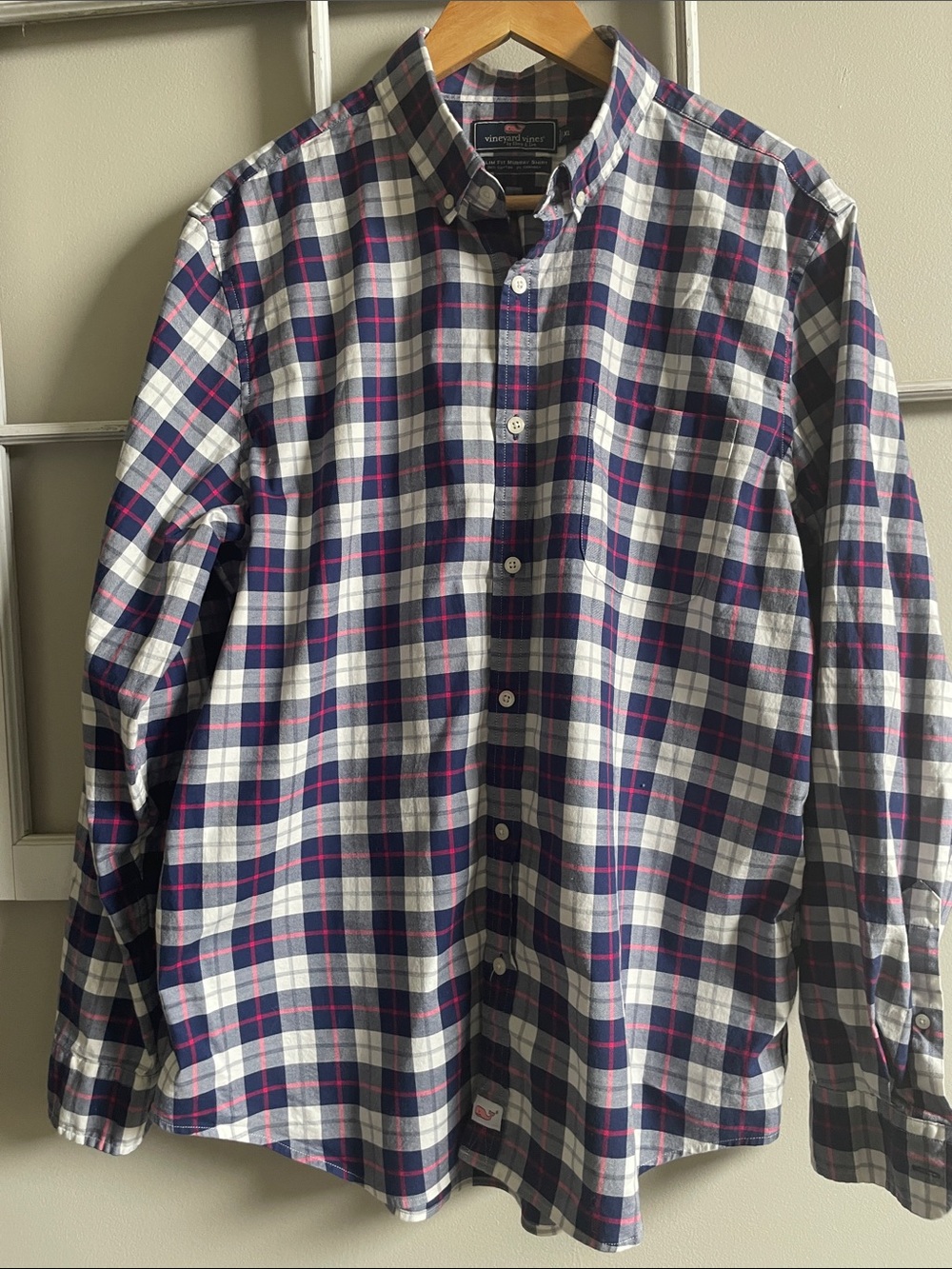 Vineyard Vines Navy, White & Pink Plaid Button-Down Shirt